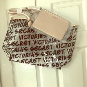 Victoria secret clear tote with matching mini bag.